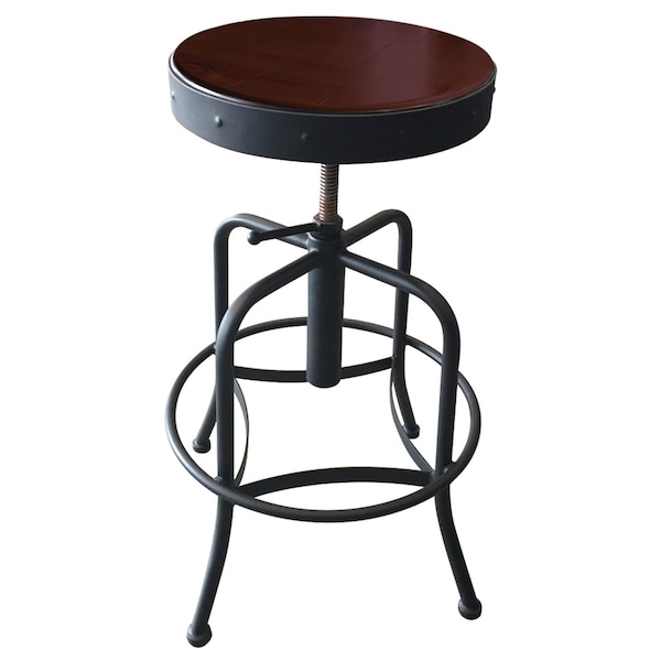 Holland Bar Stool Co Adjustable Stool, Black Wrinkle, Dark Cherry Distressed Hardwood Seat 910BWDC - main